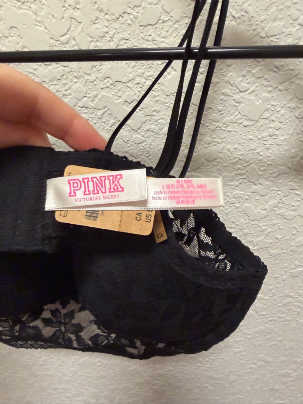 Victoria's Secret PINK Bralette Bra Women's M Black Padded Lace Underwire - Picture 4 of 6